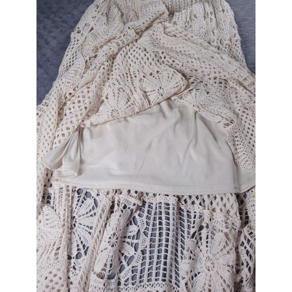 Liv Los Angeles Cream Cotton Crochet Maxi Skirt Floral Boho Tiered L - Picture 6 of 6